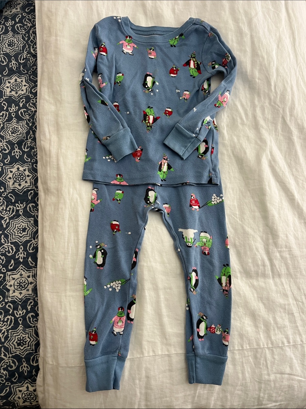 Old Navy Blue Penguin Print Kids Pajama Top